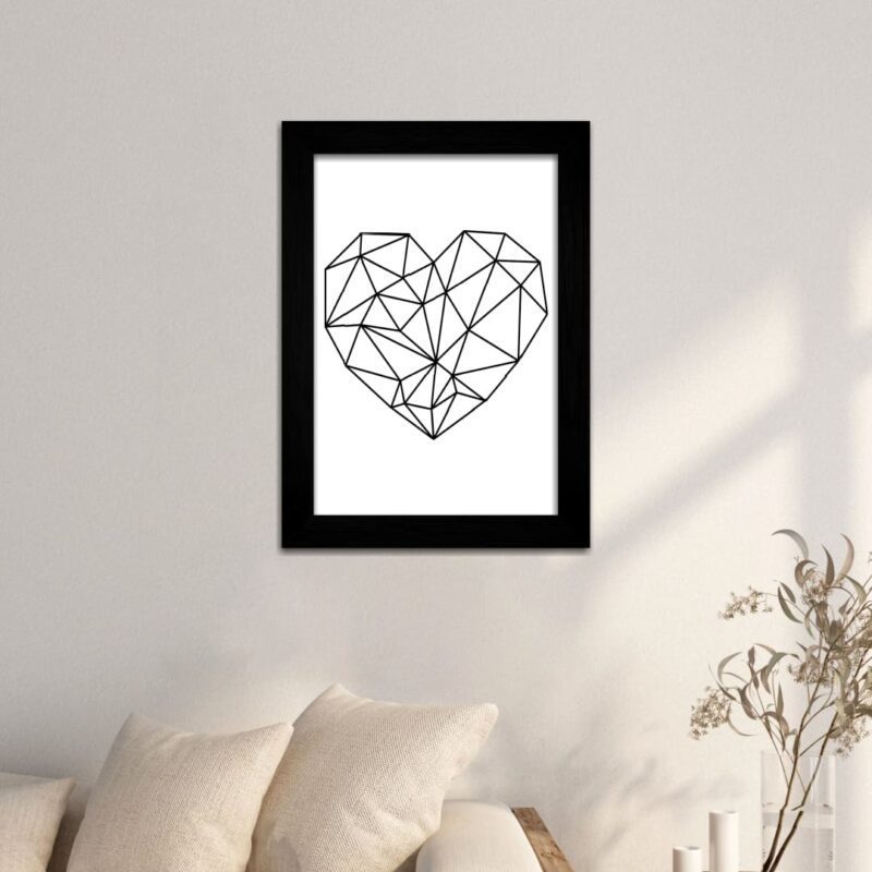 Quadro Decorativo Coração Linhas - Moldura Preta -