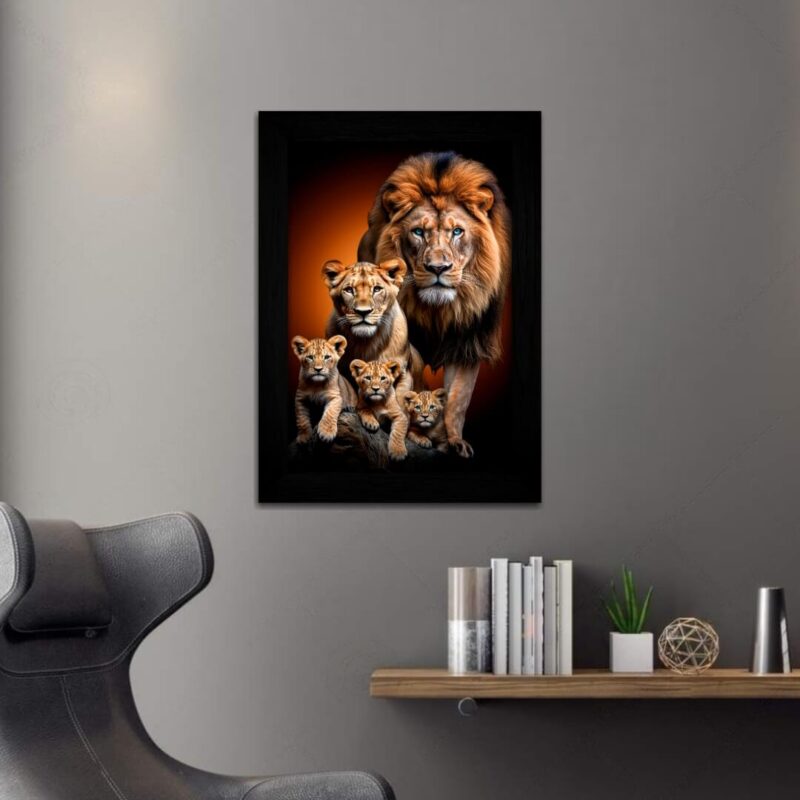 Quadro Decorativo Leão Crescente - Moldura Preta -