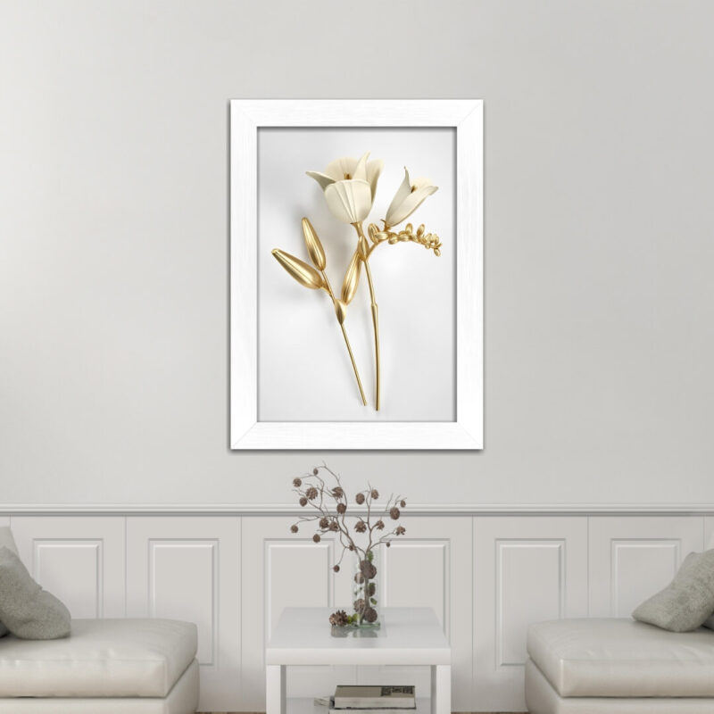 Quadro-Decorativo-Flores-Dourada