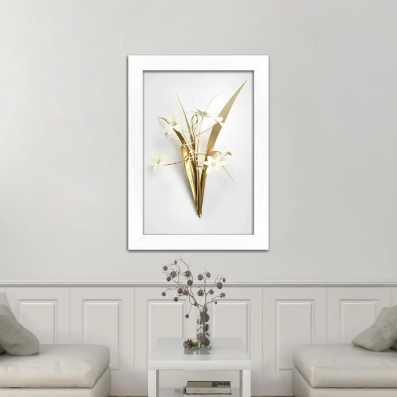 Quadro-Decorativo-Flores-com-caule-De-Ouro