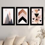Kit 3 Quadros Geométrico-Abstrato - Moldura Preta -