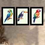 Kit 3 Quadros Pássaros-Silvestres - Moldura Preta -
