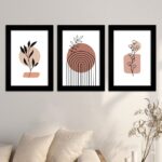 Kit-3 Quadros Abstrato Boho-Chic - Moldura Preta -