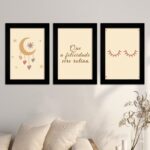 Kit 3 Quadros - Felicidade - Moldura Preta -