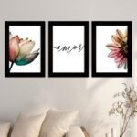Kit 3 Quadros - Flores-Amor - Moldura Preta -