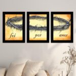 Kit 3 Quadros Foi-Por-Amor - Moldura Pretaa Ambientado