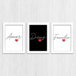 Kit 3 Quadros Amor, Deus e Família - Moldura Preta