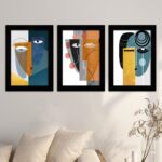 Kit 3 Quadros Mascaras-Abstrato - Moldura Preta -