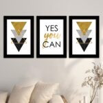 Kit 3 Quadros Yes-you-can - Moldura Preta -