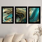 Kit 3 Quadros Abstrato-borro - Moldura Preta -