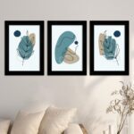 Kit 3Quadros Boho-Chic azul - Moldura Preta -