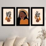 Kit 3 Quadros Mulher-Mosaico - Moldura Preta -