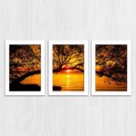 Kit 3 Quadros Paisagem - Moldura Branca