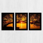 Kit 3 Quadros Paisagem - Moldura Preta