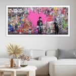 Quadro Decorativo Grafite - Modelo Panoramico - Moldura Modesta Branca Ambientado