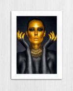 Quadro Decorativo Mulher rosto dourado - Modelo Classico - Moldura Branca