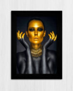 Quadro Decorativo Mulher rosto dourado - Modelo Classico - Moldura Preta