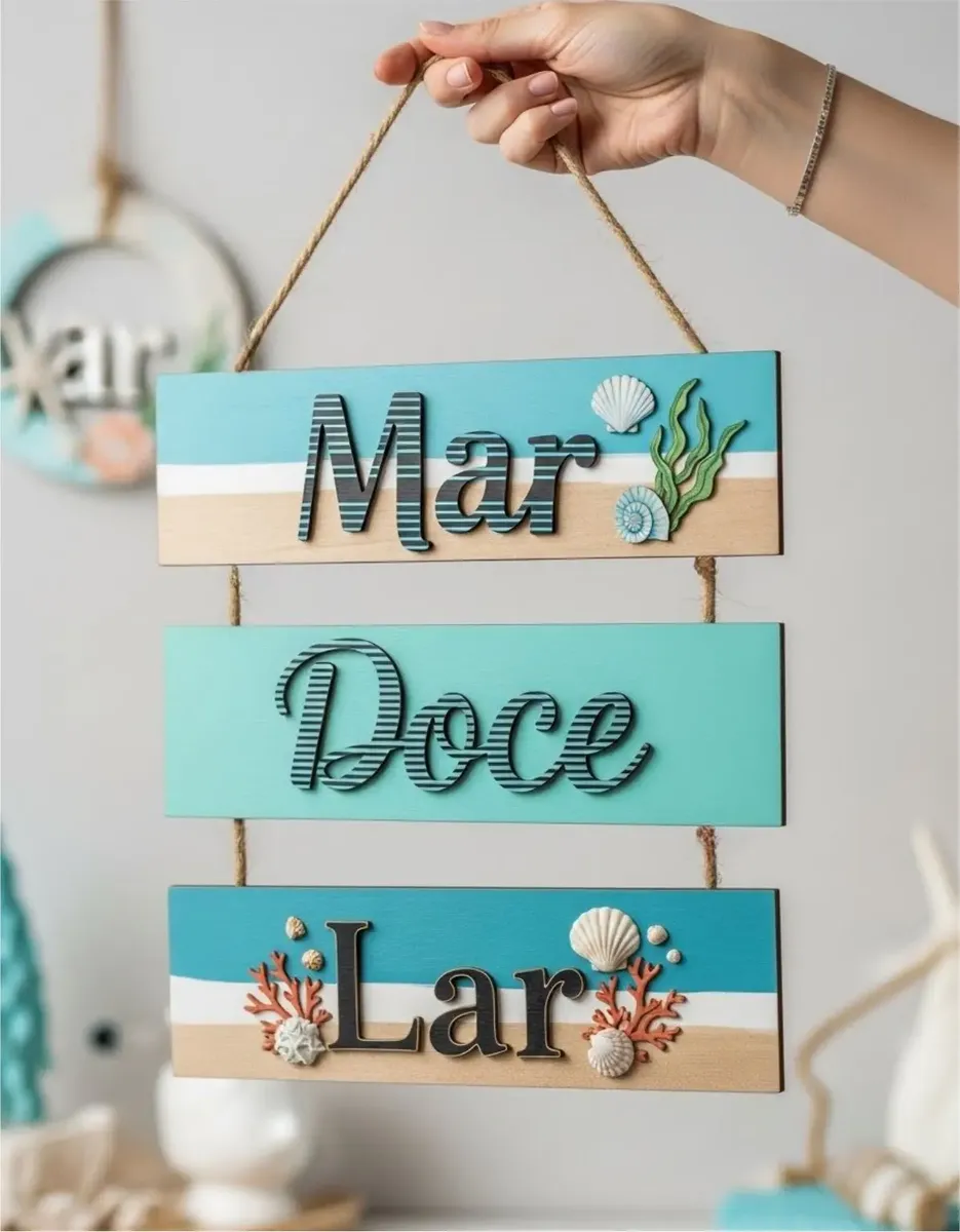 PQJAN004 Placa 3 Partes - Mar doce Lar - Imagem 1