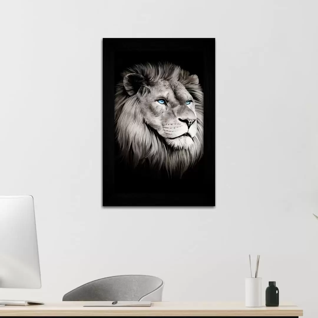 Quadro Decorativo Leão Realista - Moldura Preta -