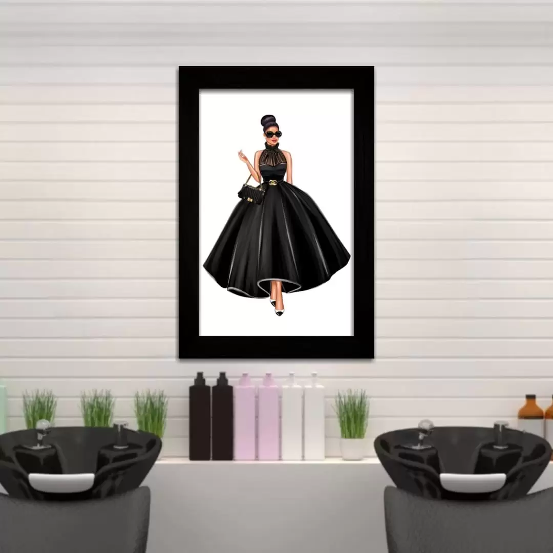 Quadro Decorativo Vestido Preto - Moldura Preta -