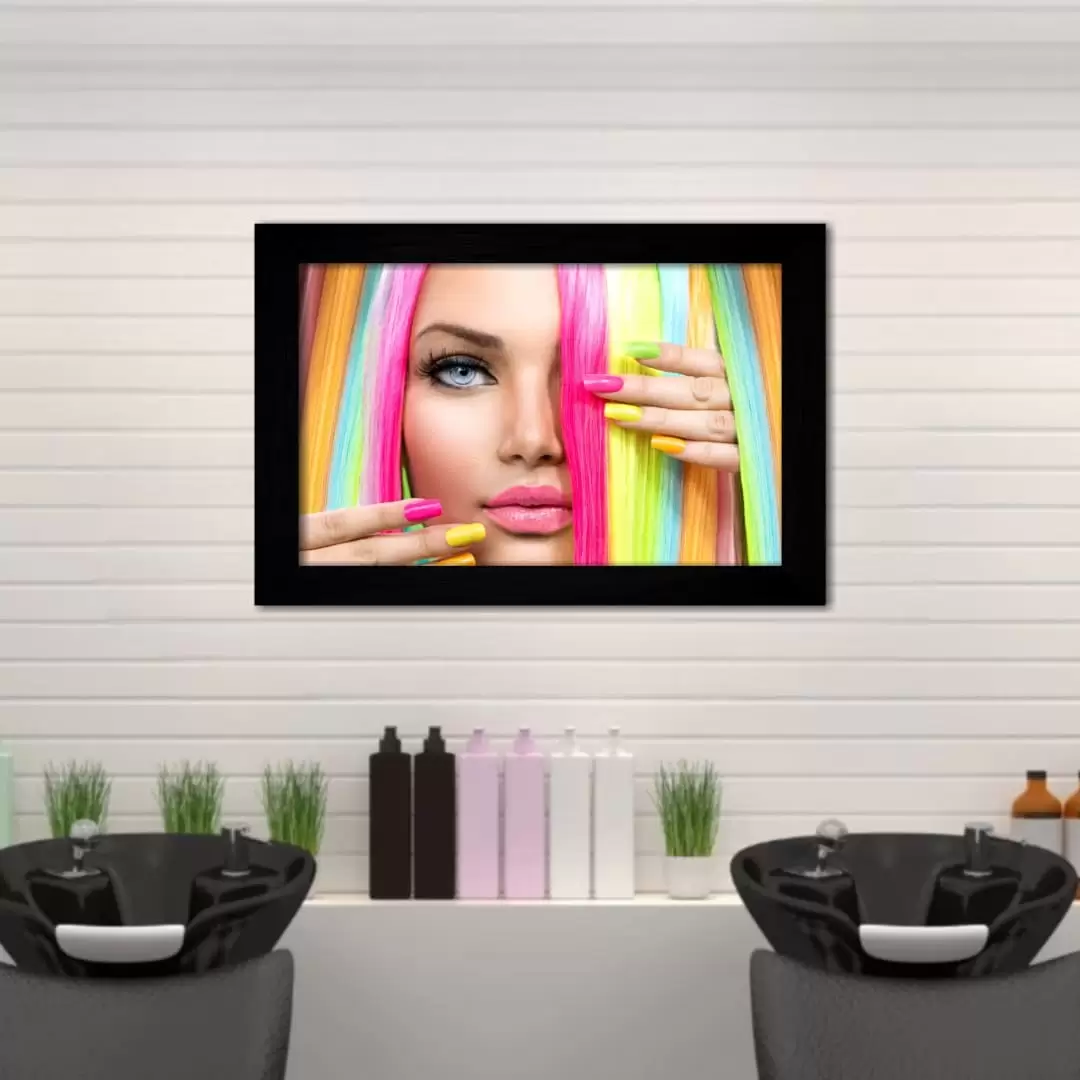 Quadro Decorativo Moda - RainbowHair - Moldura Preta - Quadro Decorativo Moda - RainbowHair - Moldura Preta -