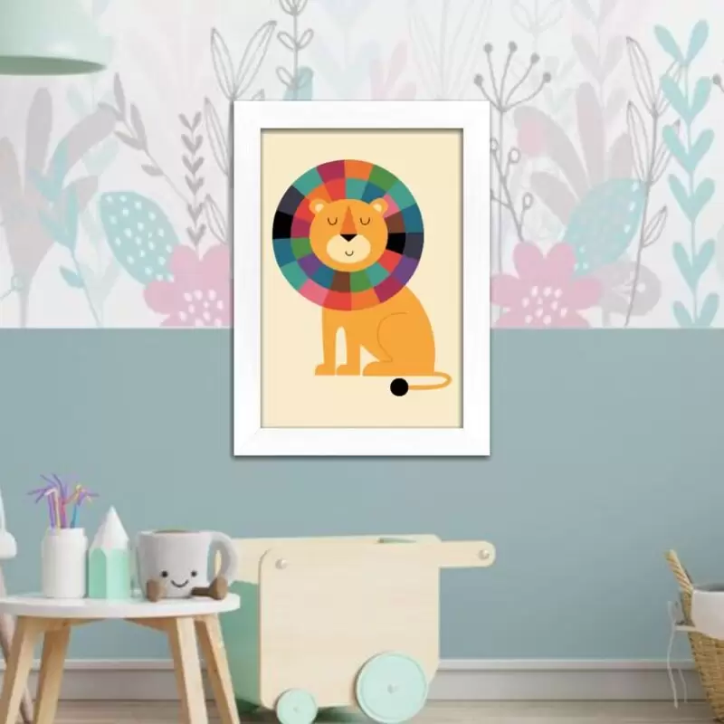 Quadro Decorativo Animais - Leão - Moldura Preta -