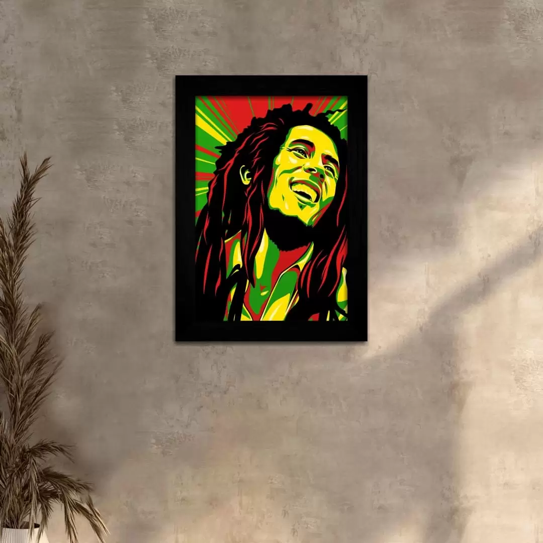 Quadro Decorativo Bob-Marley Reggae - Moldura Preta -