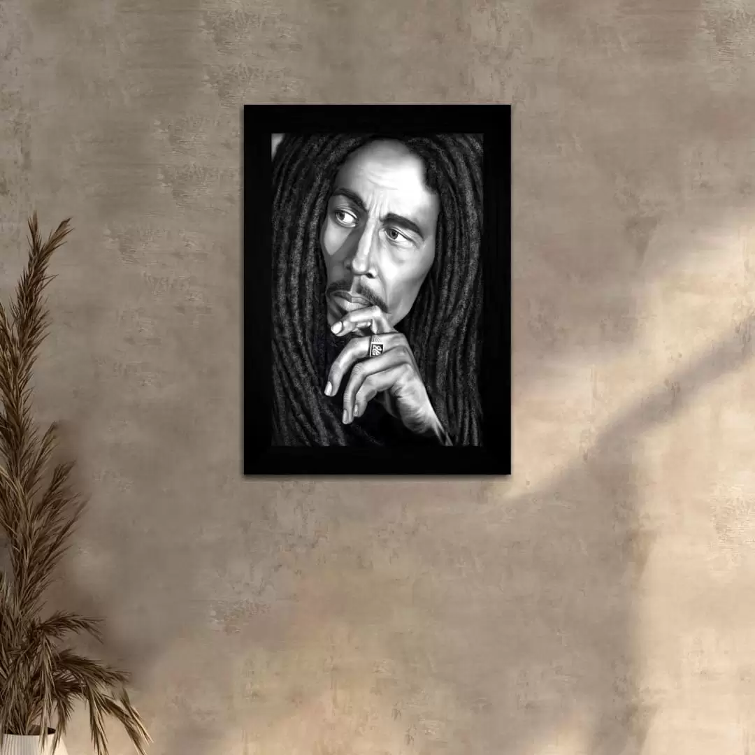 Quadro Decorativo Bob-Marley Cinza - Moldura Preta -