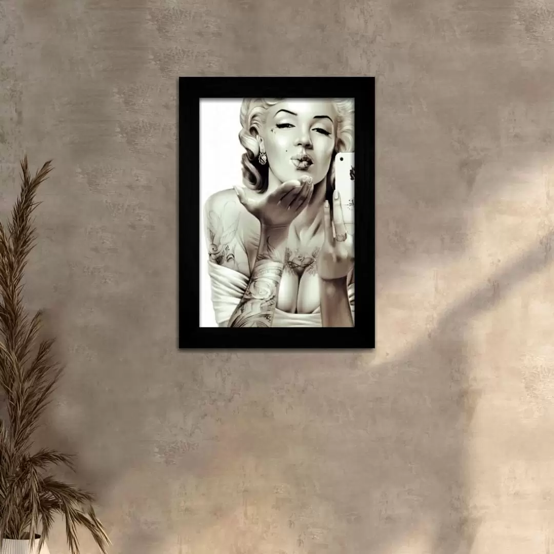 Quadro Decorativo Marilyn-Monroe Kiss - Moldura Preta -