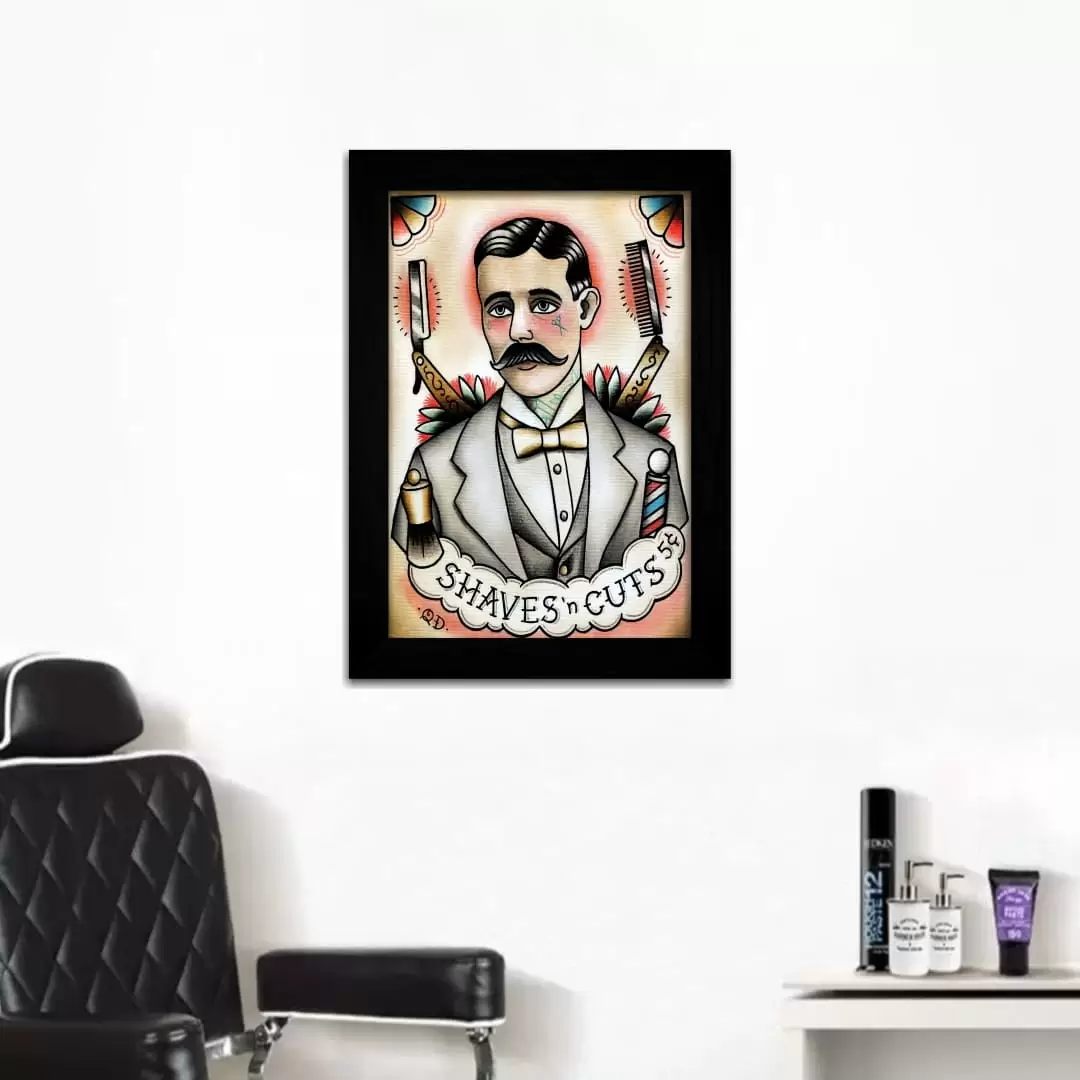 Quadro Decorativo Barbeiro Arte - Moldura Preta - Quadro Decorativo Barbeiro Arte - Moldura Preta -