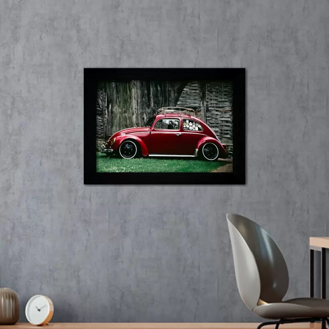 Quadro Decorativo Fusca Rebaixado - Moldura Preta -