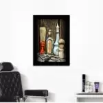 Quadro Decorativo itens de Barbeiro - Moldura Preta -