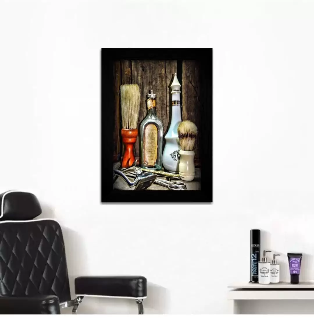 Quadro Decorativo itens de Barbeiro - Moldura Preta - Quadro Decorativo itens de Barbeiro - Moldura Preta -