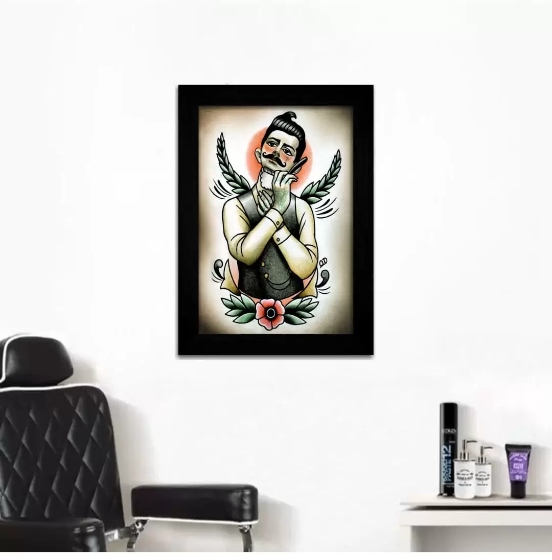 Quadro Decorativo Art Barbeiro - Moldura Preta - Quadro Decorativo Art Barbeiro - Moldura Preta -