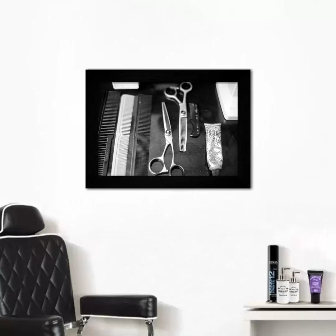Quadro Decorativo Kit de Cabeleireiro - Moldura Preta - Quadro Decorativo Kit de Cabeleireiro - Moldura Preta -