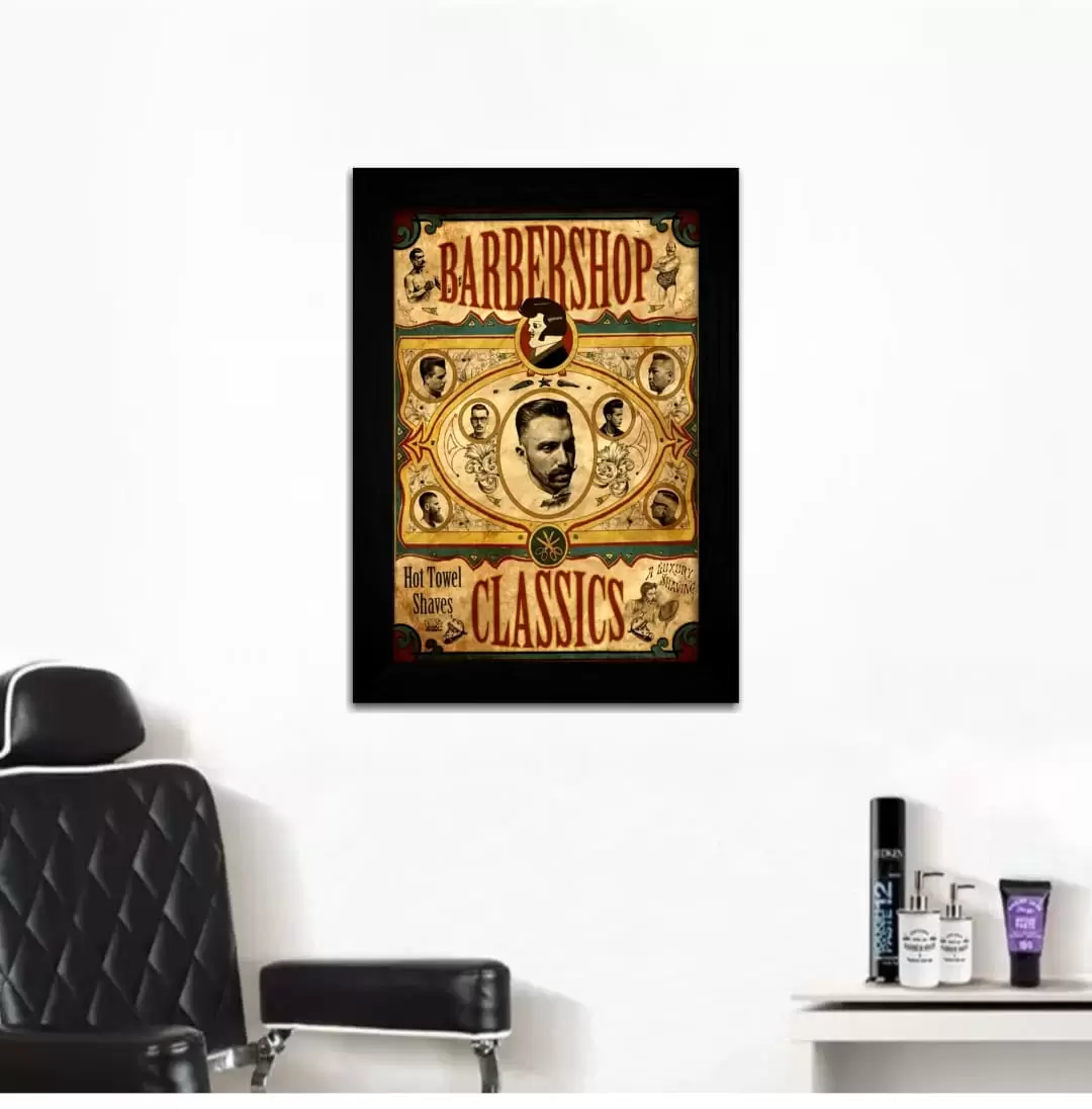 Quadro Decorativo Barber Shop - Moldura Preta - Quadro Decorativo Barber Shop - Moldura Preta -