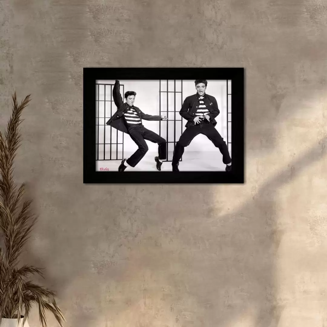 Quadro Decorativo Elvis-Presley Dança - Moldura Preta - Quadro Decorativo Elvis-Presley Dança - Moldura Preta -