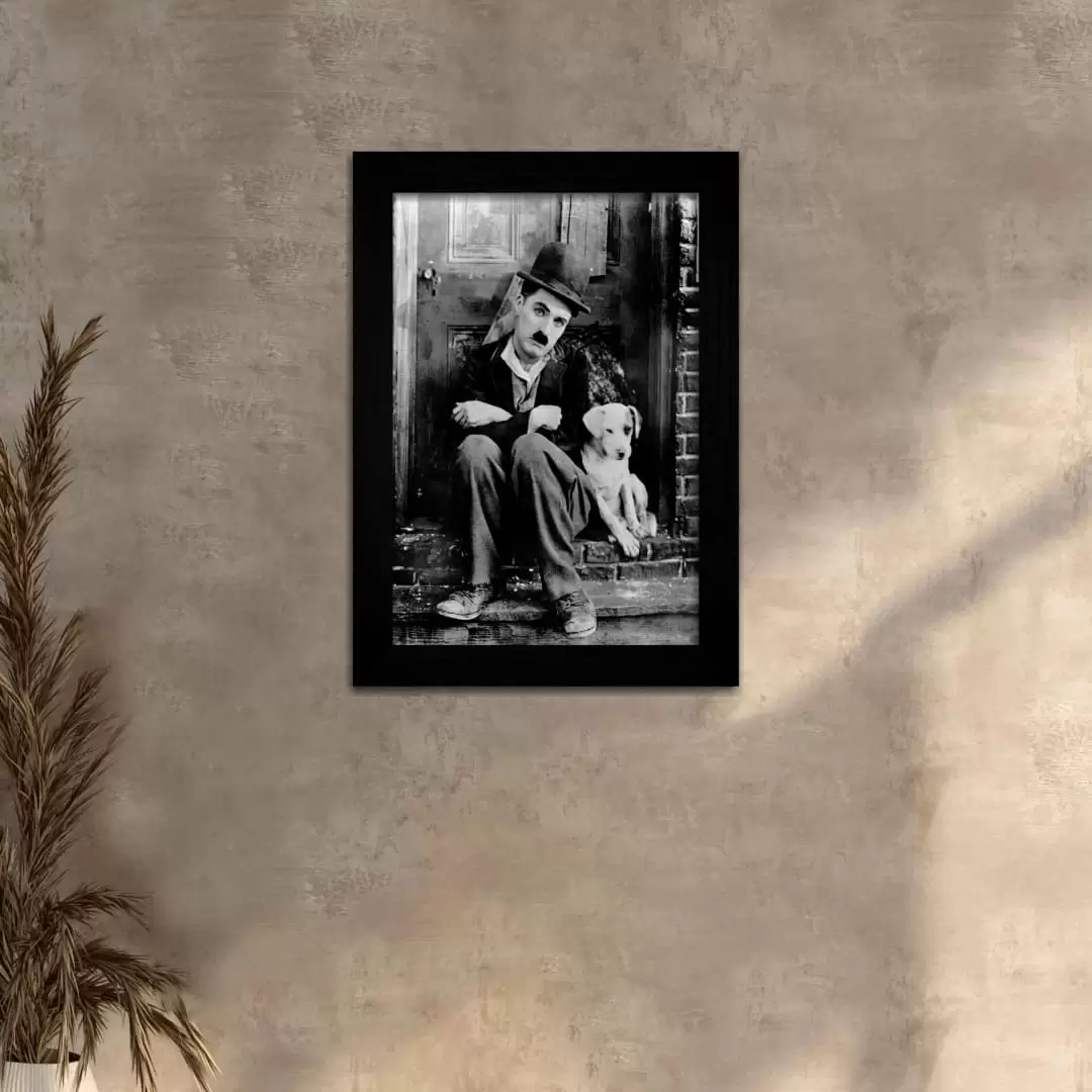 Quadro Decorativo Charlie Chaplin-dog - Moldura Preta -
