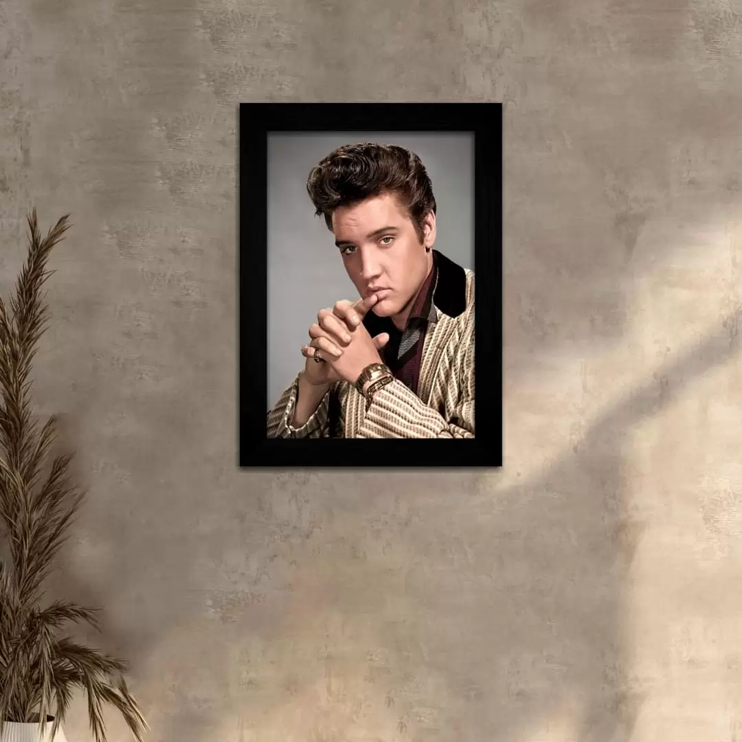 Quadro Decorativo Elvis-PresleyFundo-Cinza - Moldura Preta -