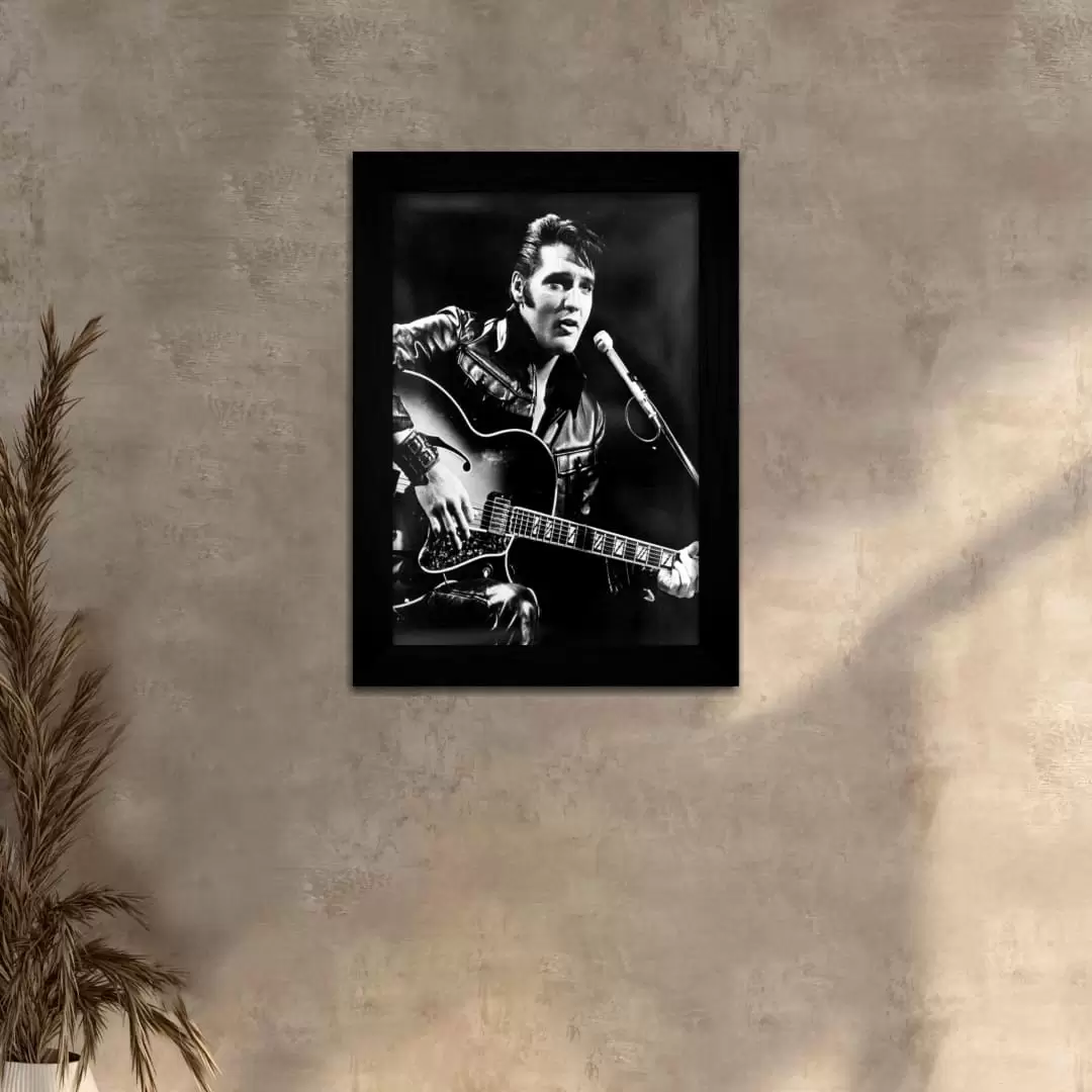 Quadro Decorativo Elvis Presley-Guitar - Moldura Preta -