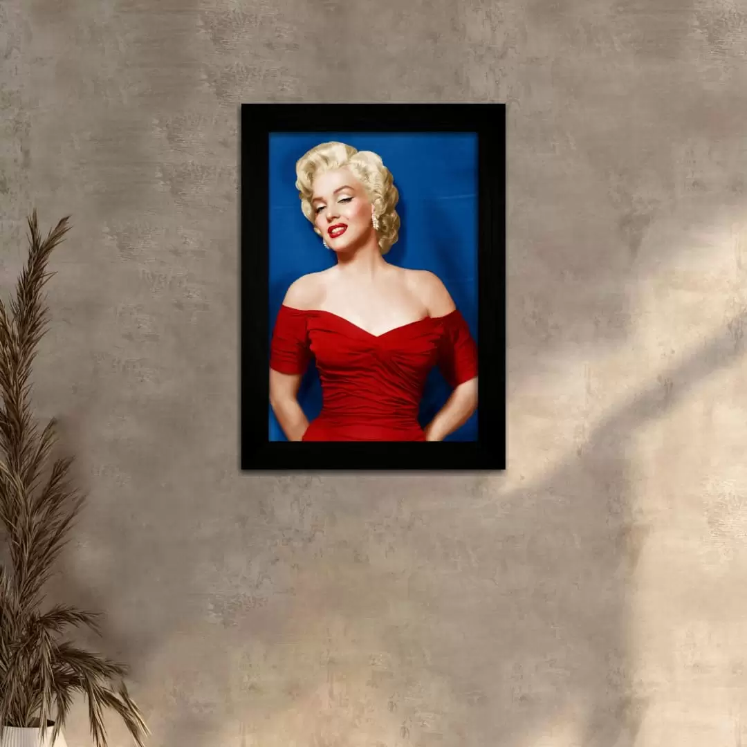 Quadro Decorativo Marilyn-Monroe Red-Dress - Moldura Preta -