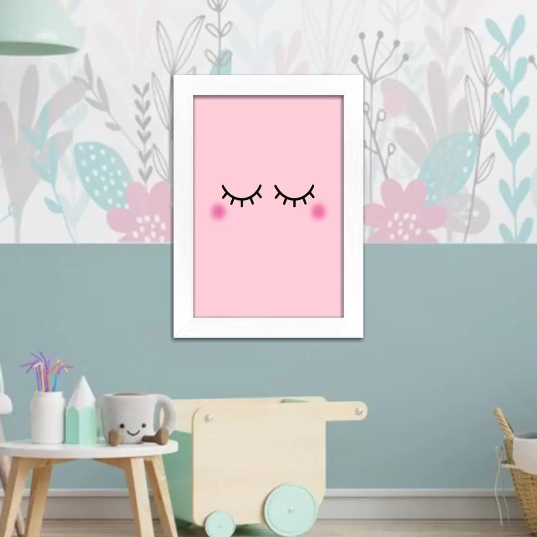 Quadro Decorativo Rosa Cílios - Moldura Branca -