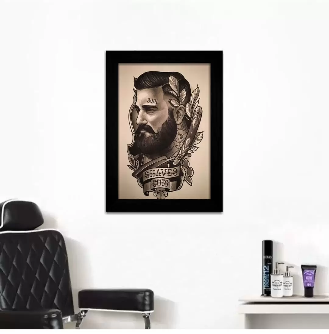 Quadro Decorativo Corte e Barba - Moldura Preta -