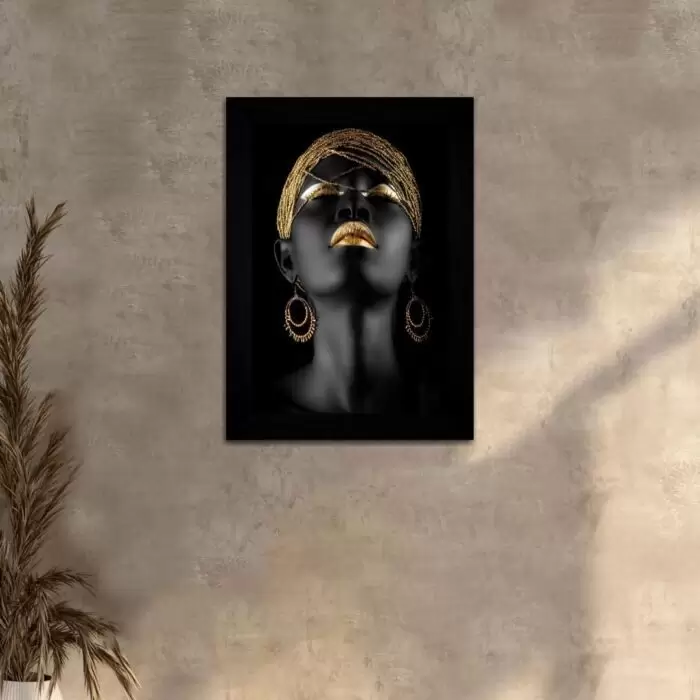 Quadro Decorativo Mulher-Negra de Ouro - Moldura Preta -