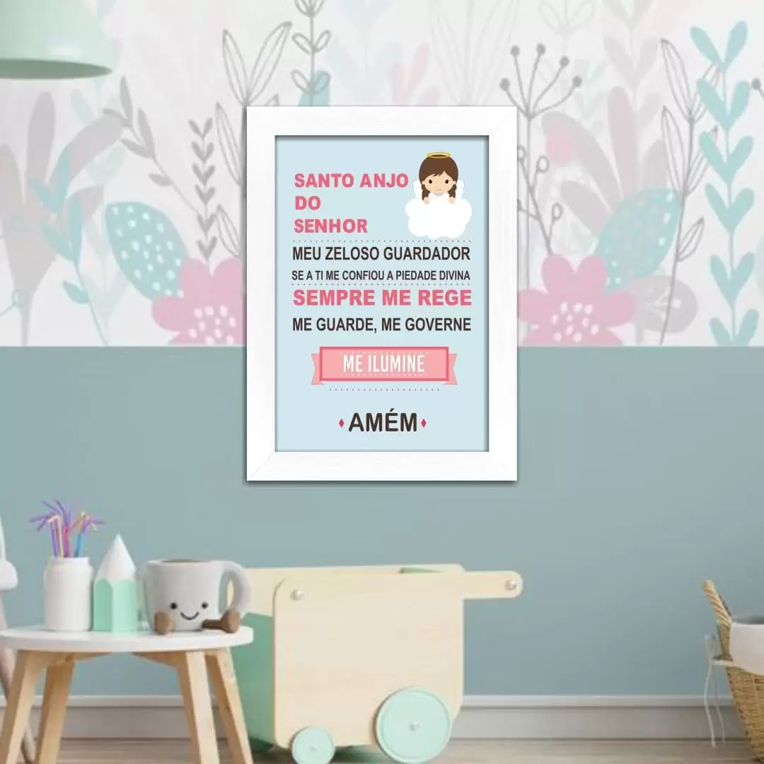 Quadro Decorativo Santo Anjo - Moldura Branca -