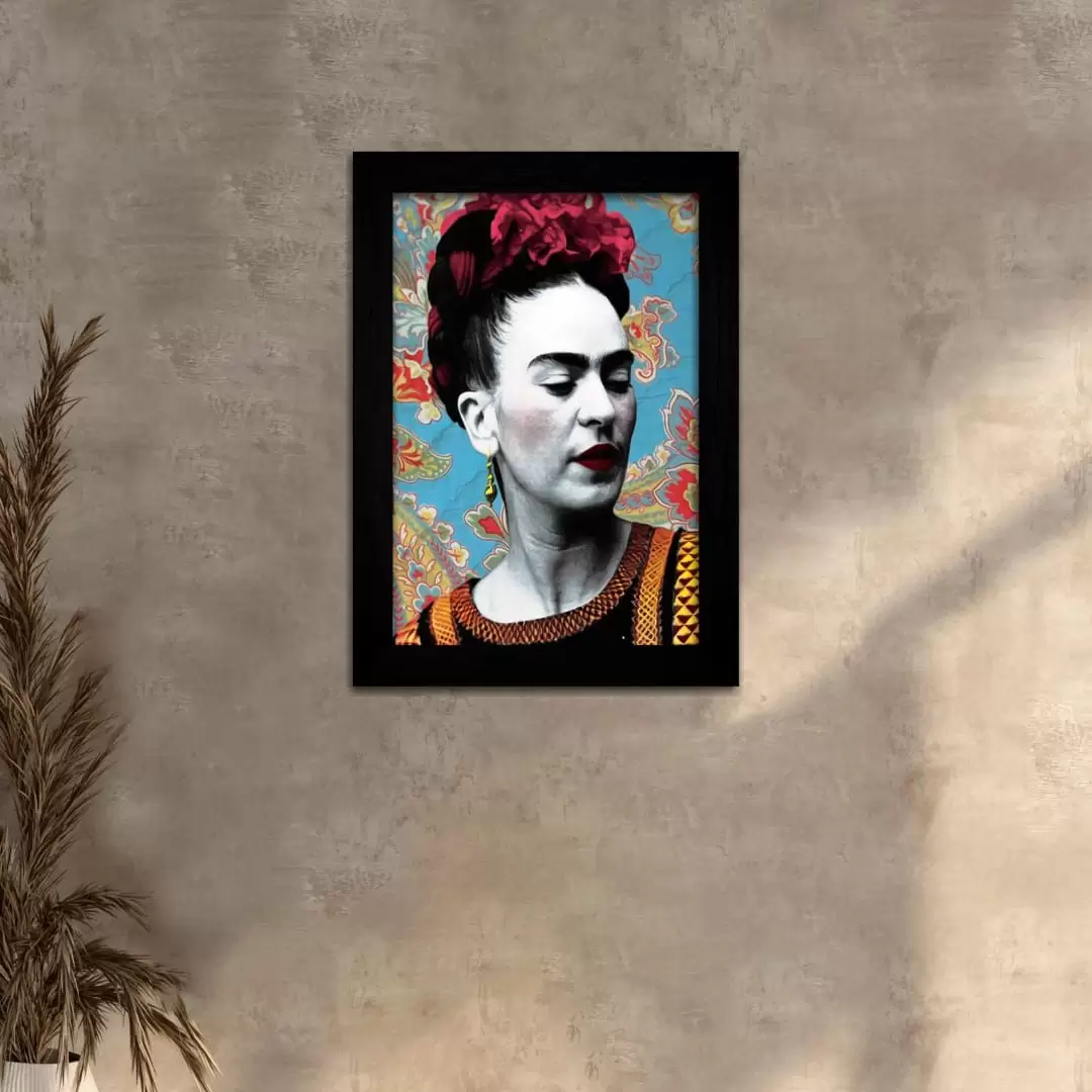 Quadro Decorativo Famosos - Frida - Moldura Preta -