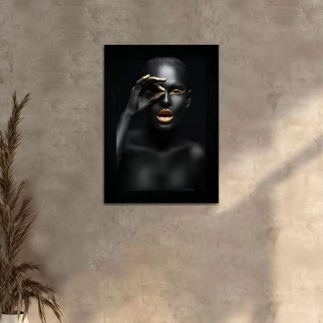 Quadro Decorativo Mulher Negra-Olhar - Moldura Preta -