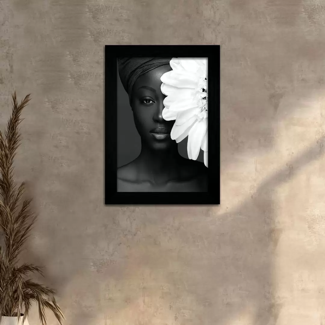 Quadro Decorativo Mulher Negra-Margarida - Moldura Preta -