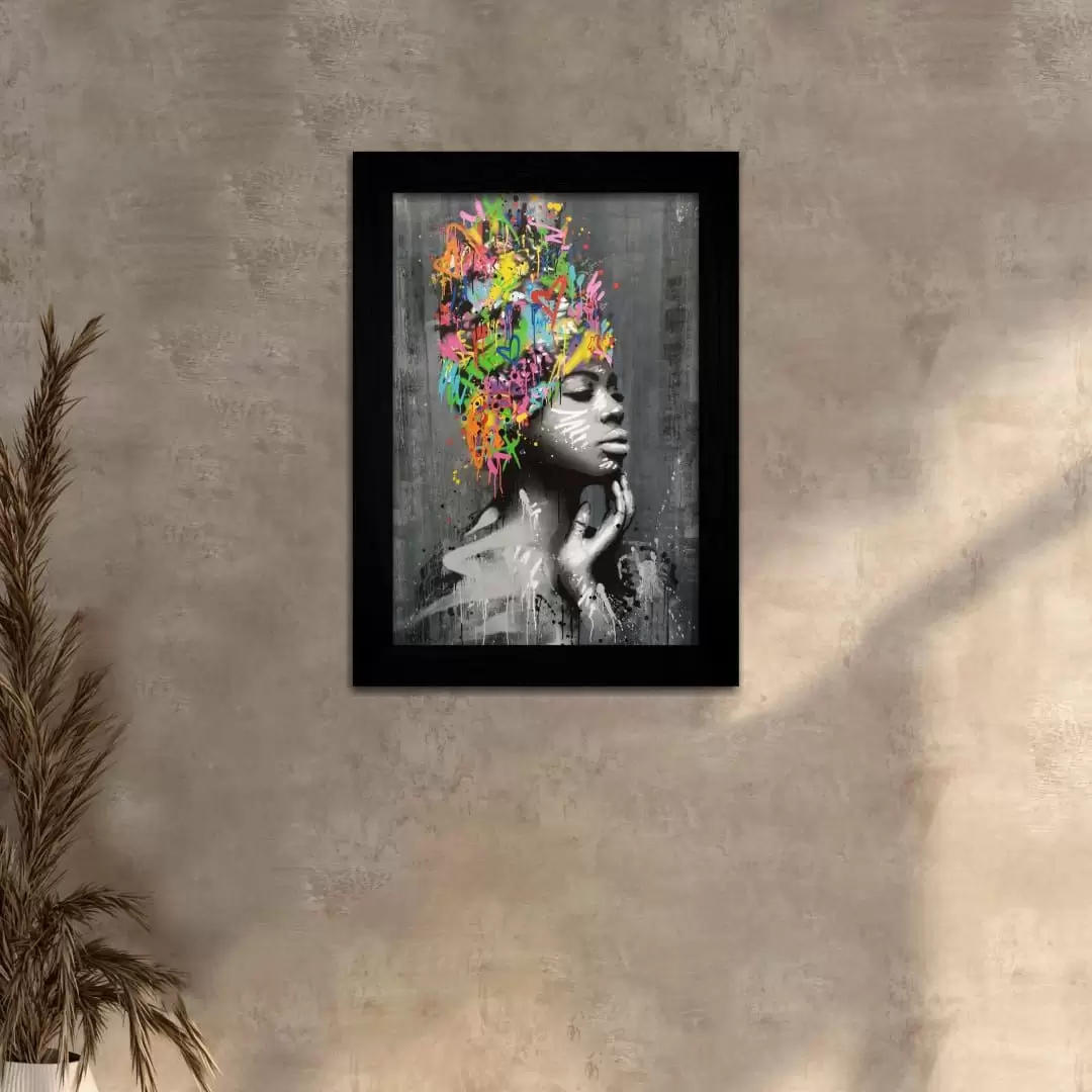 Quadro Decorativo Negra Turbante-Abstrato - Moldura Preta -