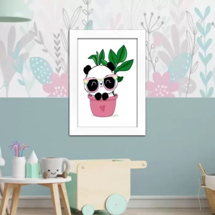 Quadro Decorativo Panda De Óculos - Moldura Preta -